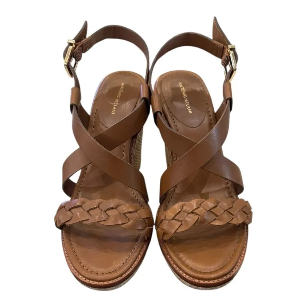 Antonio Melani Women’s Brown Leather Woven Wedge Sandals 9.5